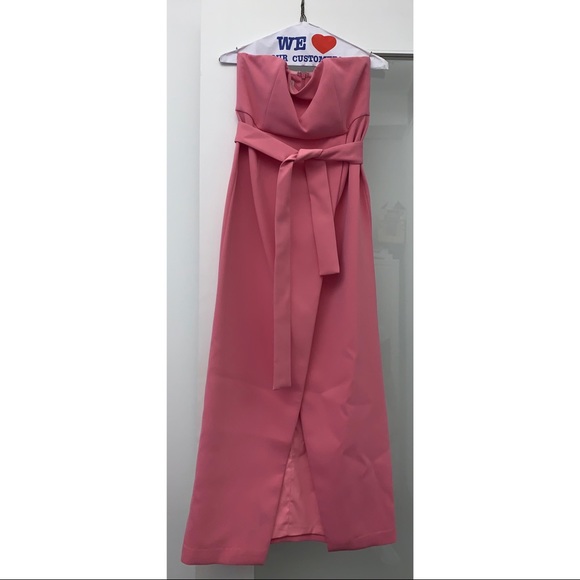 Pink Crepe Bandeau Maxi Gown with Split - Picture 6 of 8